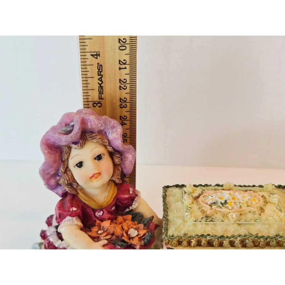 Vintage‎ Style Girl Figurine with Floral Hinged Trinket Box-Cottagecore